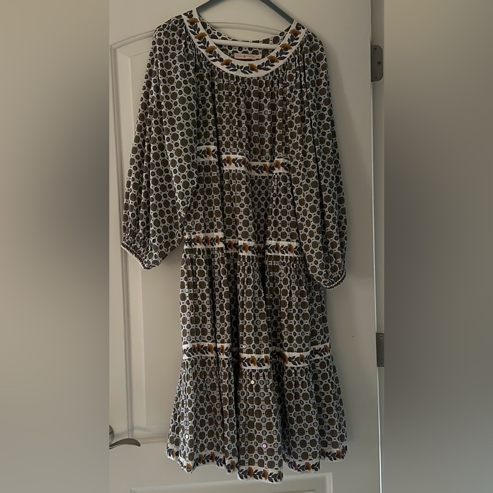 Tory Burch midi dress, has sequins - super cute on. Medallion print.